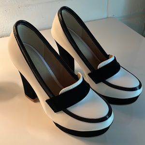 Black and white platform loafer